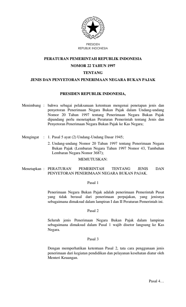 Peraturan Pemerintah Nomor 22 Tahun 1997
