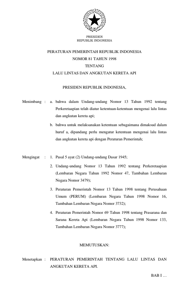 Peraturan Pemerintah Nomor 81 Tahun 1998