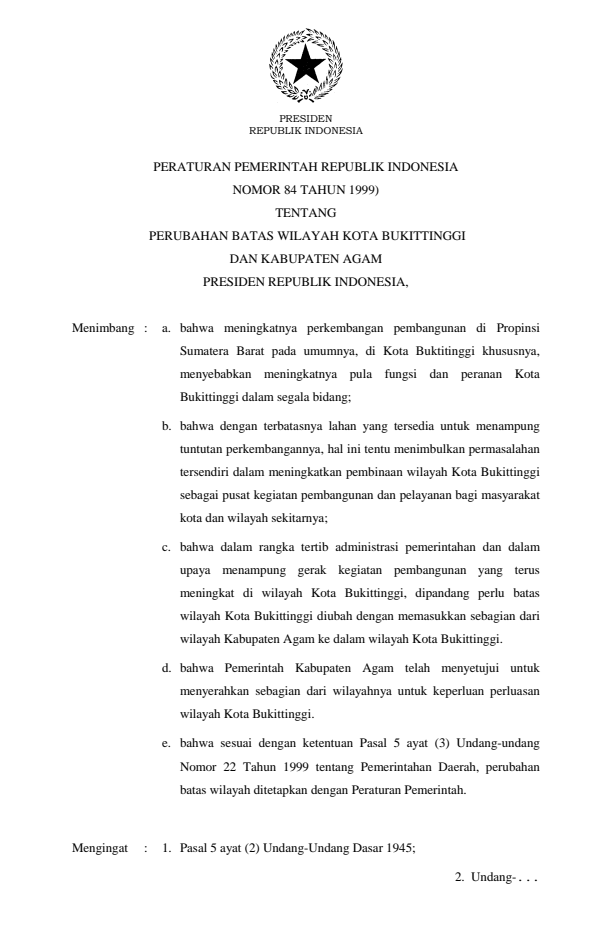 Peraturan Pemerintah Nomor 84 Tahun 1999
