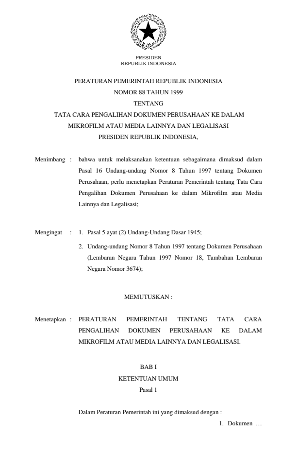 Peraturan Pemerintah Nomor 88 Tahun 1999