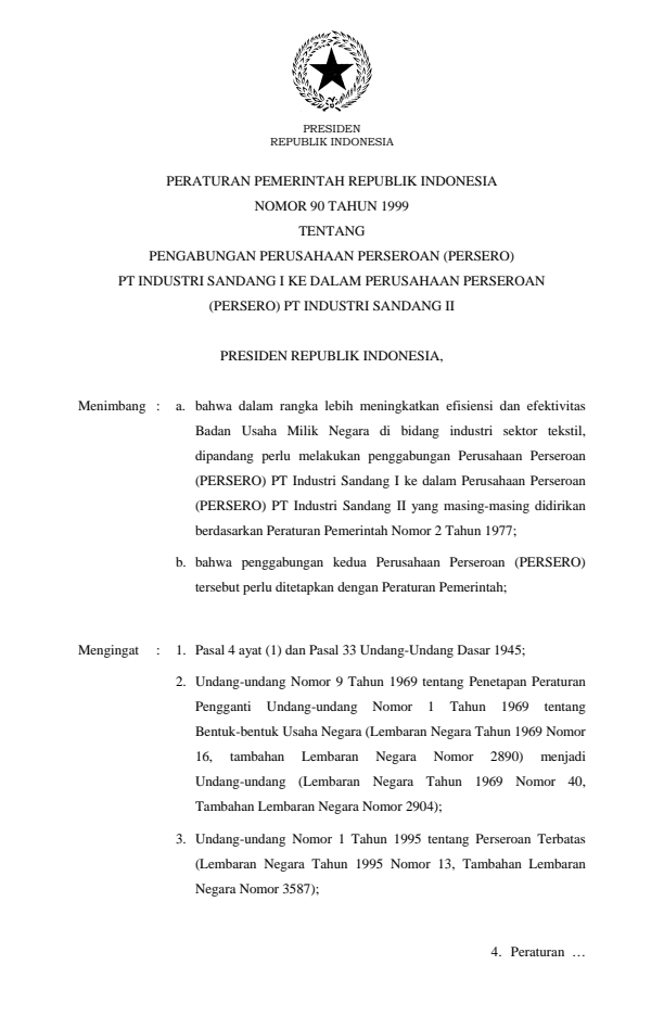 Peraturan Pemerintah Nomor 90 Tahun 1999