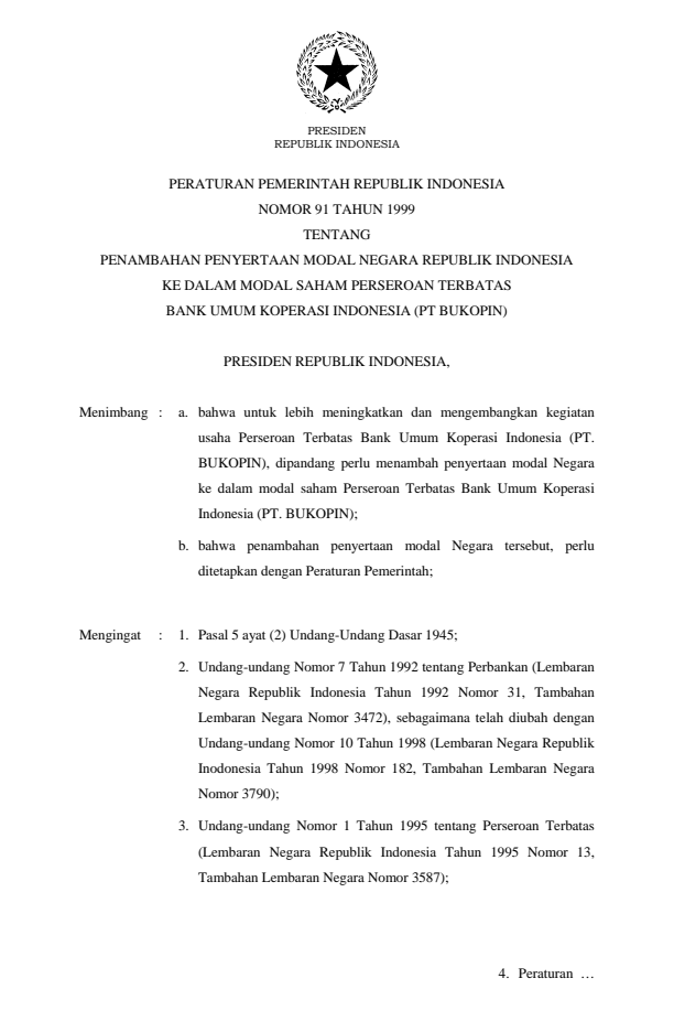 Peraturan Pemerintah Nomor 91 Tahun 1999