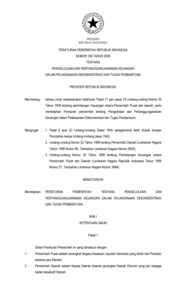 Peraturan Pemerintah Nomor 106 Tahun 2000