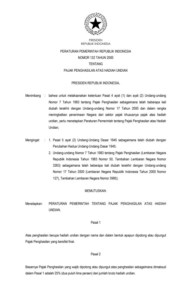 Peraturan Pemerintah Nomor 132 Tahun 2000
