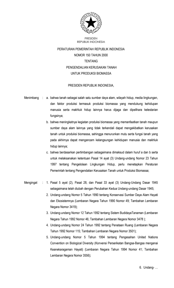 Peraturan Pemerintah Nomor 150 Tahun 2000