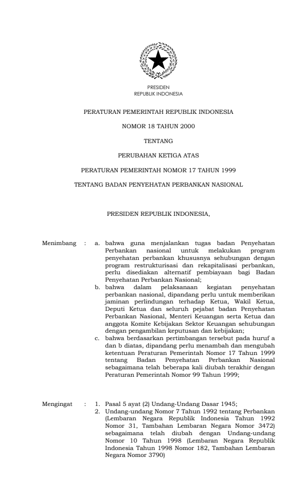 Peraturan Pemerintah Nomor 18 Tahun 2000
