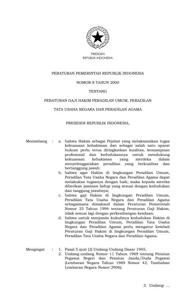 Peraturan Pemerintah Nomor 8 Tahun 2000