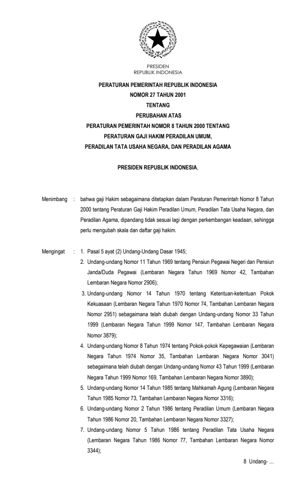 Peraturan Pemerintah Nomor 27 Tahun 2001