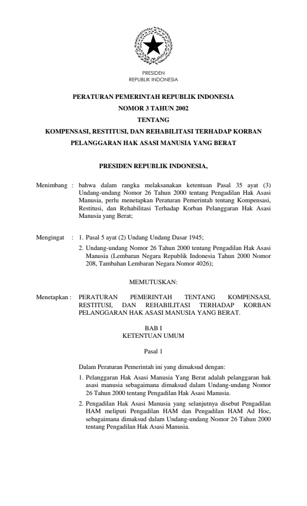 Peraturan Pemerintah Nomor 3 Tahun 2002
