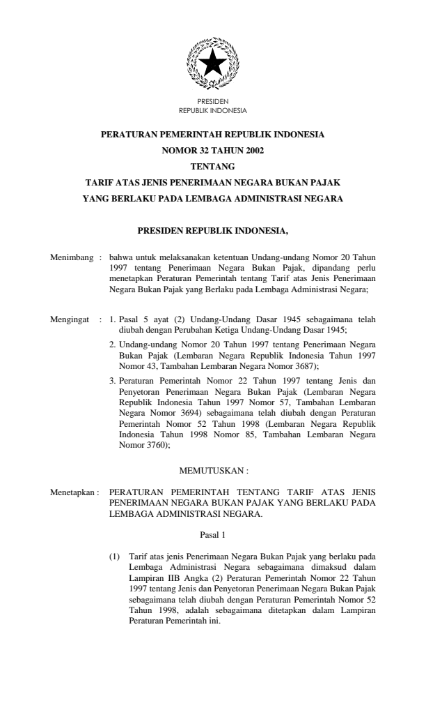 Peraturan Pemerintah Nomor 32 Tahun 2002