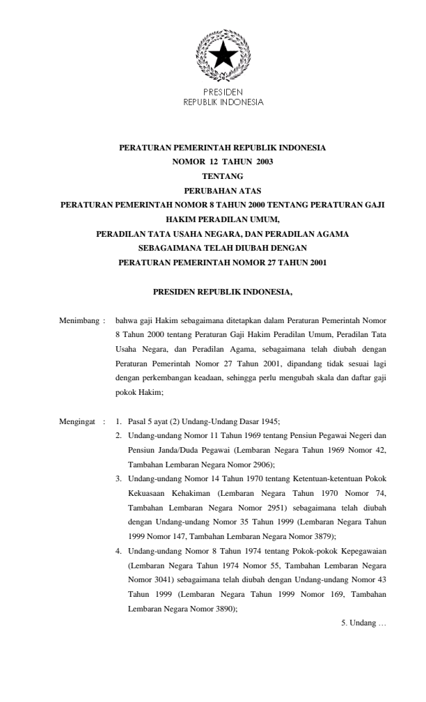 Peraturan Pemerintah Nomor 12 Tahun 2003