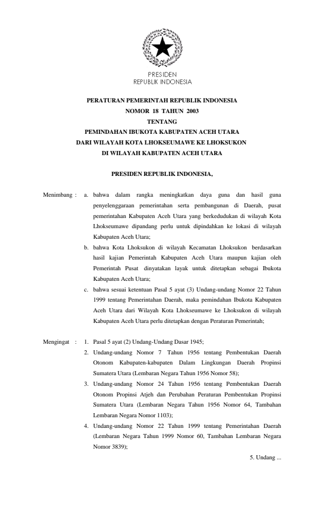 Peraturan Pemerintah Nomor 18 Tahun 2003