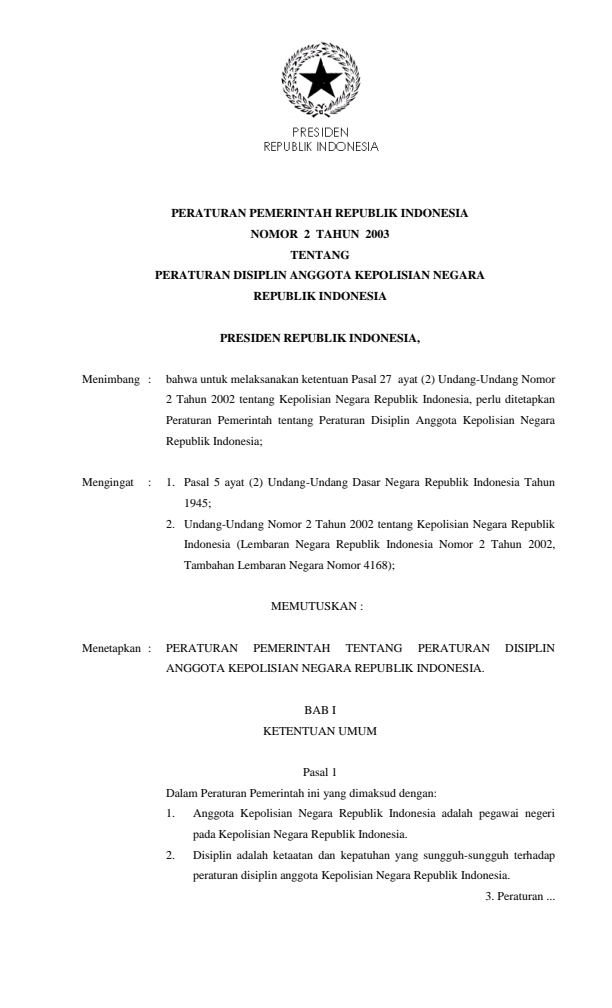 Peraturan Pemerintah Nomor 2 Tahun 2003