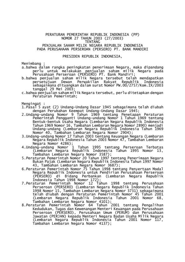 Peraturan Pemerintah Nomor 27 Tahun 2003