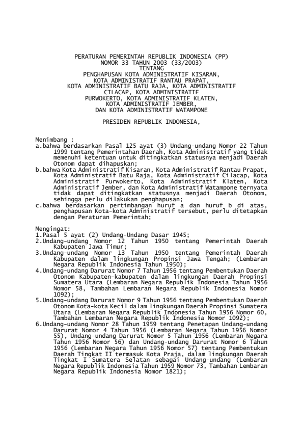 Peraturan Pemerintah Nomor 33 Tahun 2003