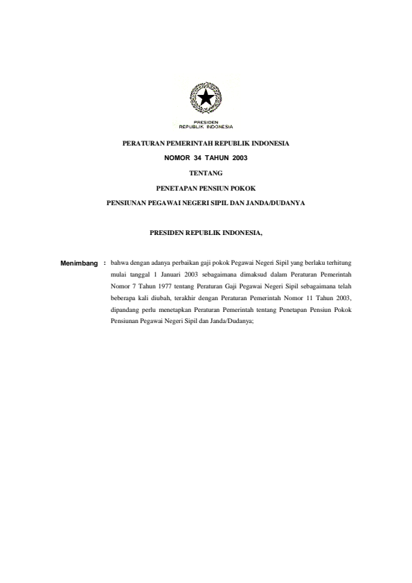 Peraturan Pemerintah Nomor 34 Tahun 2003
