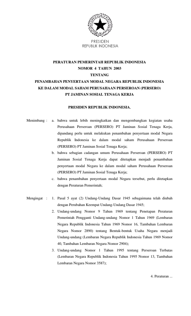 Peraturan Pemerintah Nomor 4 Tahun 2003