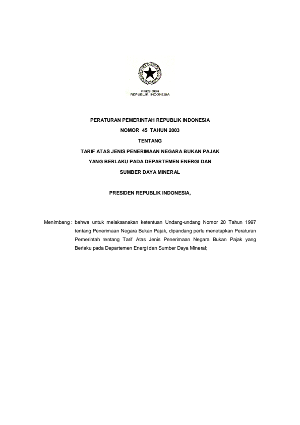 Peraturan Pemerintah Nomor 45 Tahun 2003
