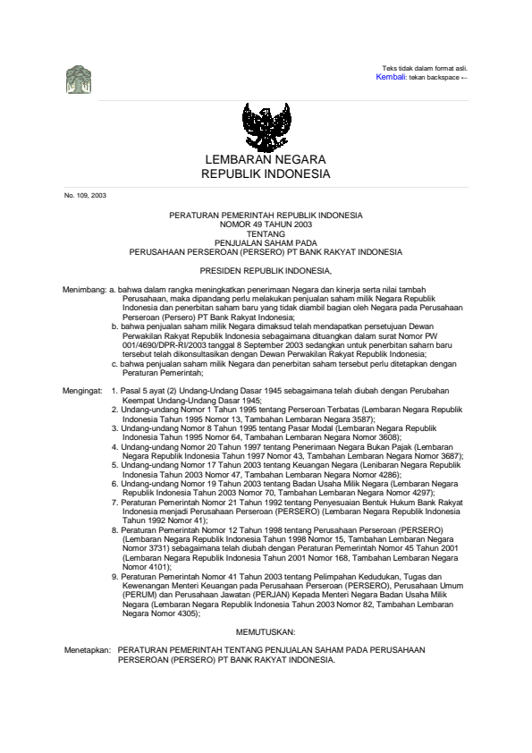 Peraturan Pemerintah Nomor 49 Tahun 2003