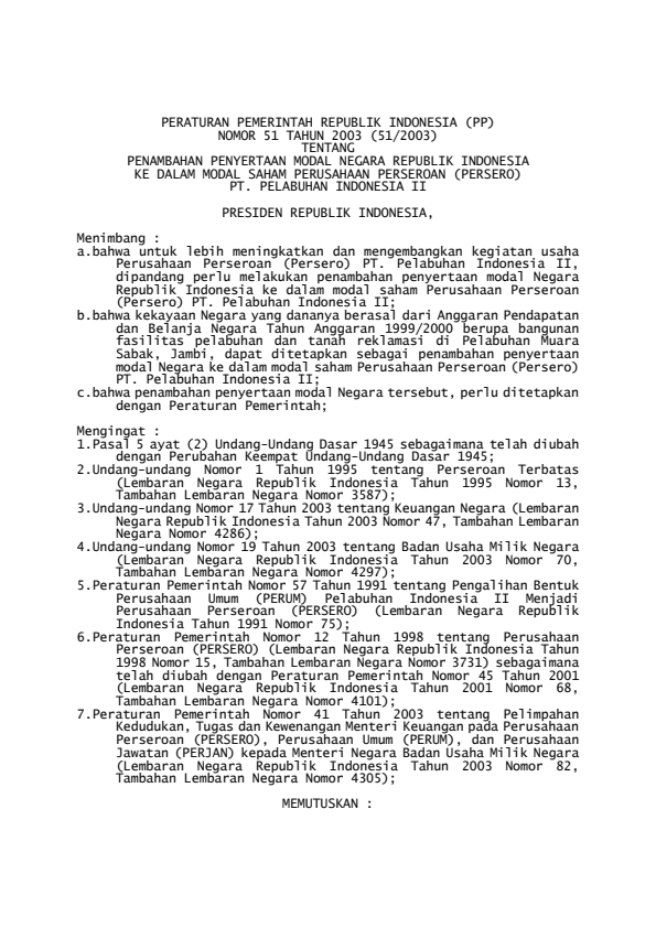 Peraturan Pemerintah Nomor 51 Tahun 2003