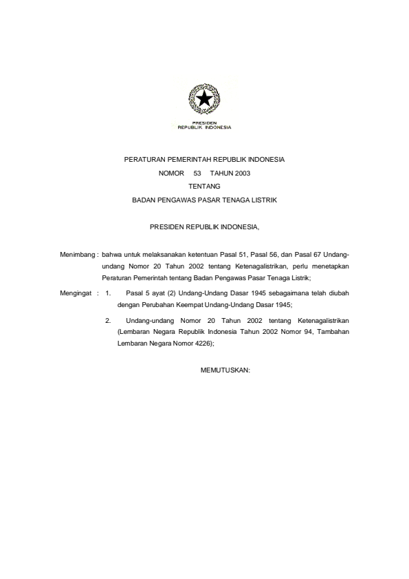 Peraturan Pemerintah Nomor 53 Tahun 2003