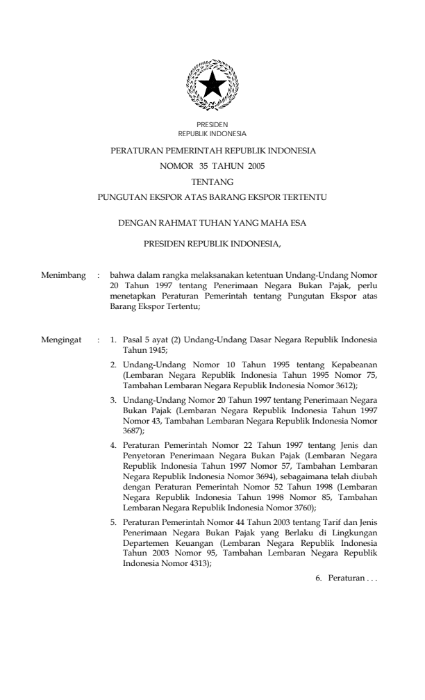 Peraturan Pemerintah Nomor 35 Tahun 2005