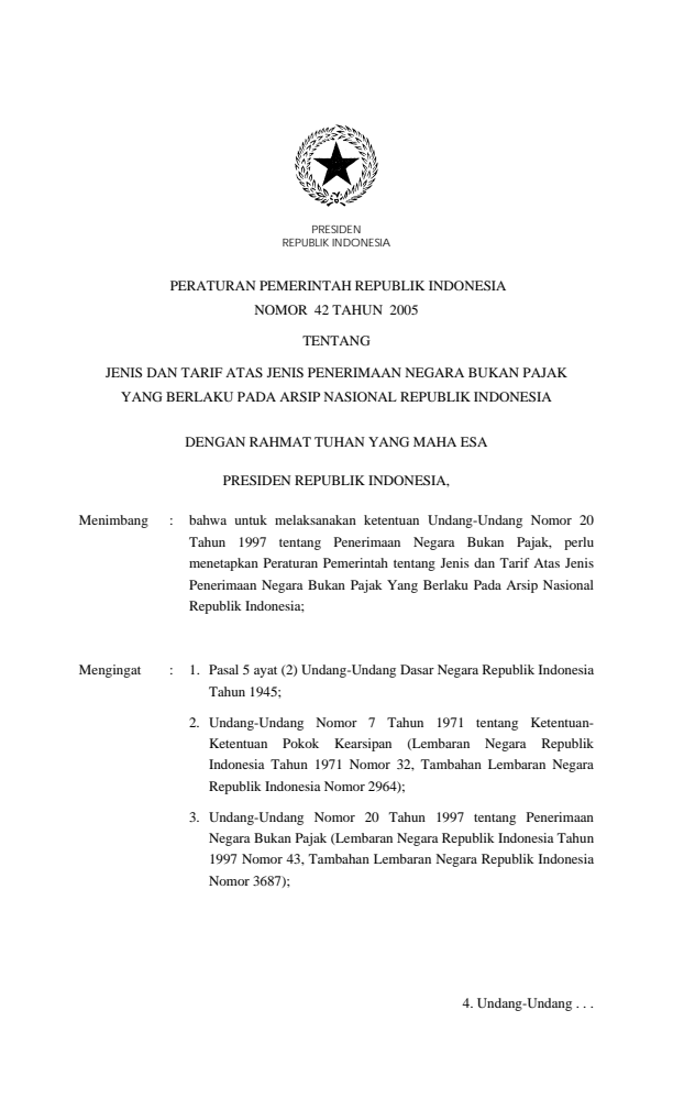 Peraturan Pemerintah Nomor 42 Tahun 2005