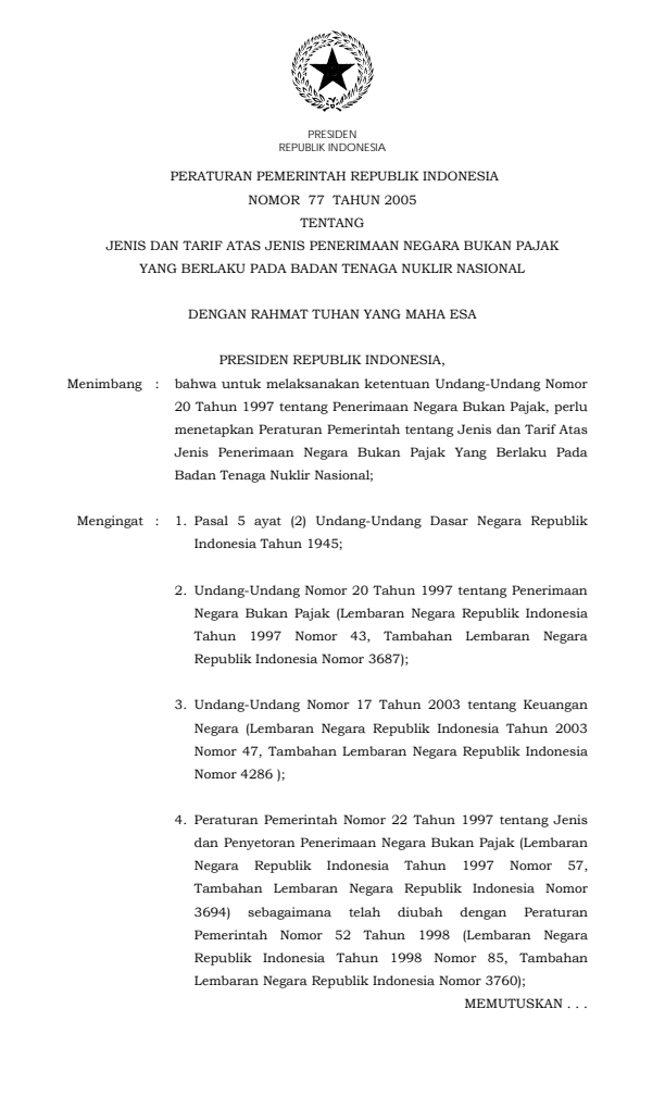 Peraturan Pemerintah Nomor 77 Tahun 2005