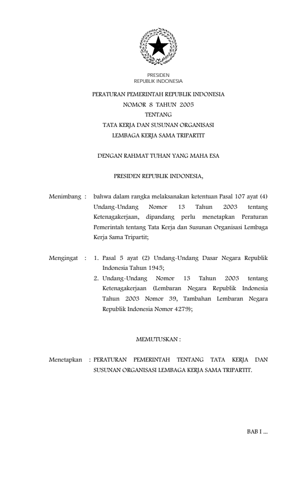 Peraturan Pemerintah Nomor 8 Tahun 2005