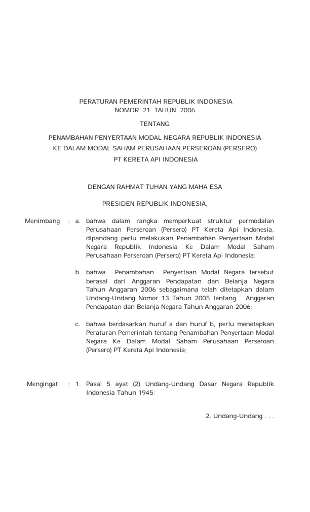 Peraturan Pemerintah Nomor 21 Tahun 2006