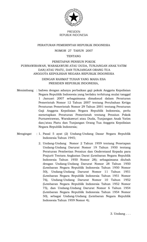 Peraturan Pemerintah Nomor 27 Tahun 2007