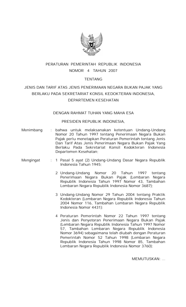 Peraturan Pemerintah Nomor 4 Tahun 2007
