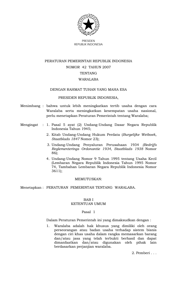 Peraturan Pemerintah Nomor 42 Tahun 2007