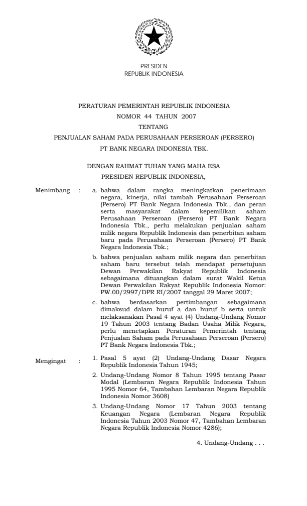 Peraturan Pemerintah Nomor 44 Tahun 2007