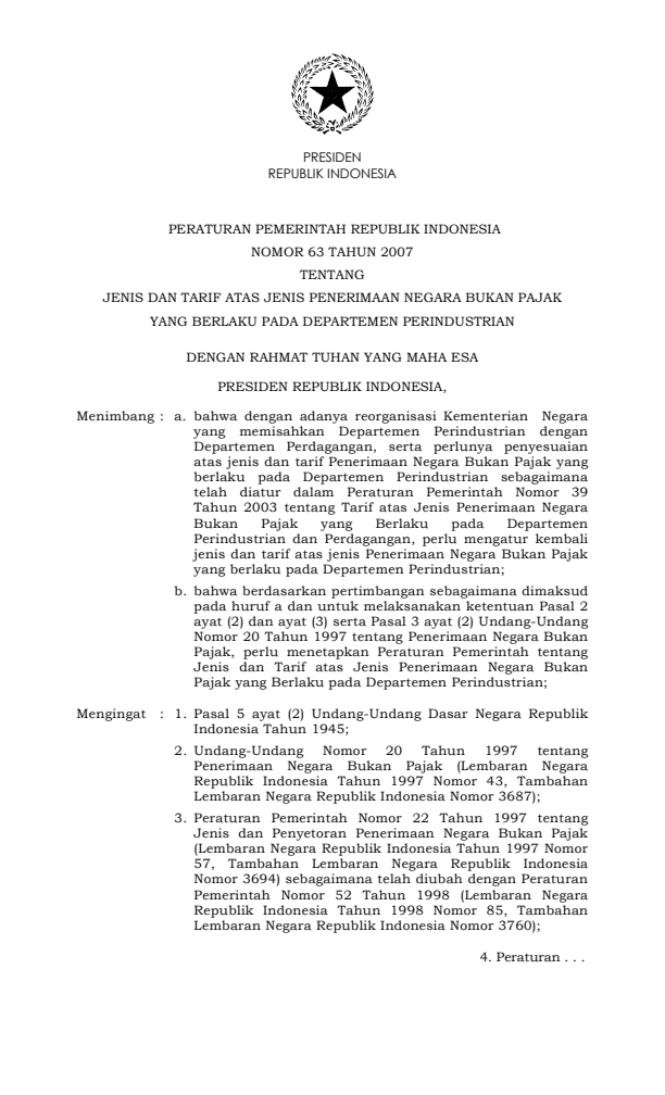 Peraturan Pemerintah Nomor 63 Tahun 2007