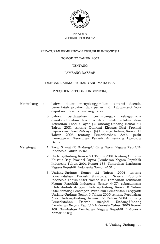Peraturan Pemerintah Nomor 77 Tahun 2007