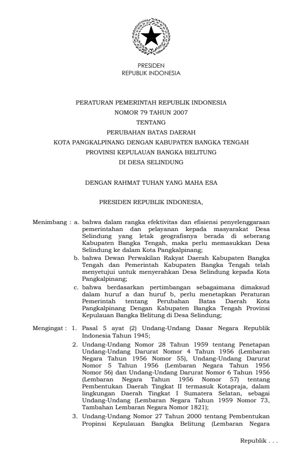 Peraturan Pemerintah Nomor 79 Tahun 2007