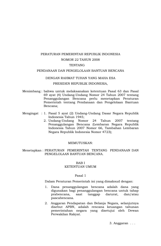 Peraturan Pemerintah Nomor 22 Tahun 2008