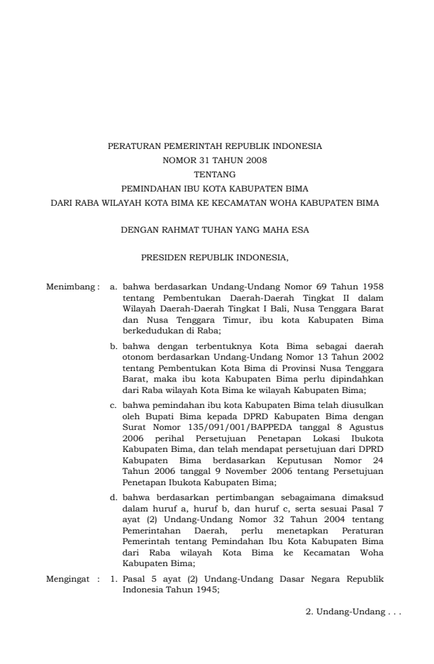 Peraturan Pemerintah Nomor 31 Tahun 2008