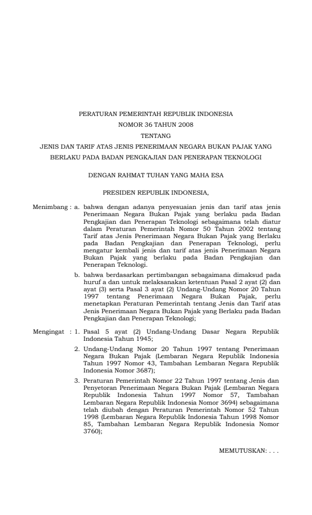 Peraturan Pemerintah Nomor 36 Tahun 2008
