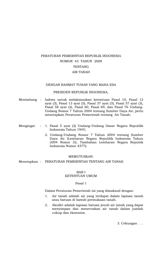 Peraturan Pemerintah Nomor 43 Tahun 2008