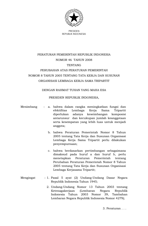 Peraturan Pemerintah Nomor 46 Tahun 2008