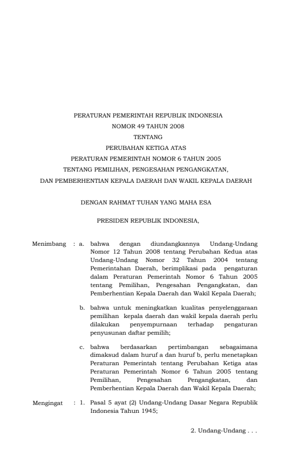 Peraturan Pemerintah Nomor 49 Tahun 2008