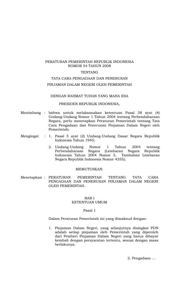 Peraturan Pemerintah Nomor 54 Tahun 2008