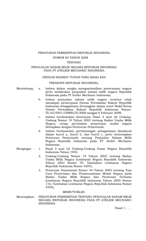 Peraturan Pemerintah Nomor 84 Tahun 2008