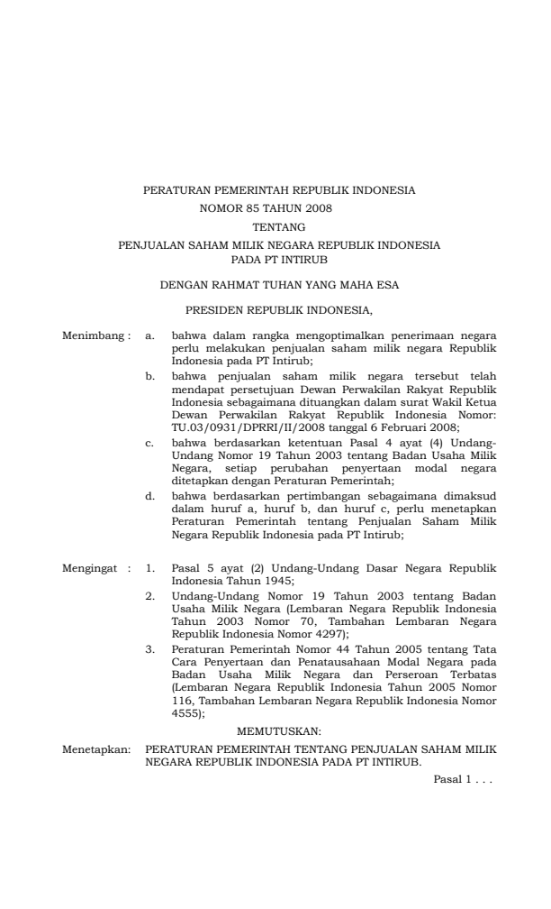 Peraturan Pemerintah Nomor 85 Tahun 2008
