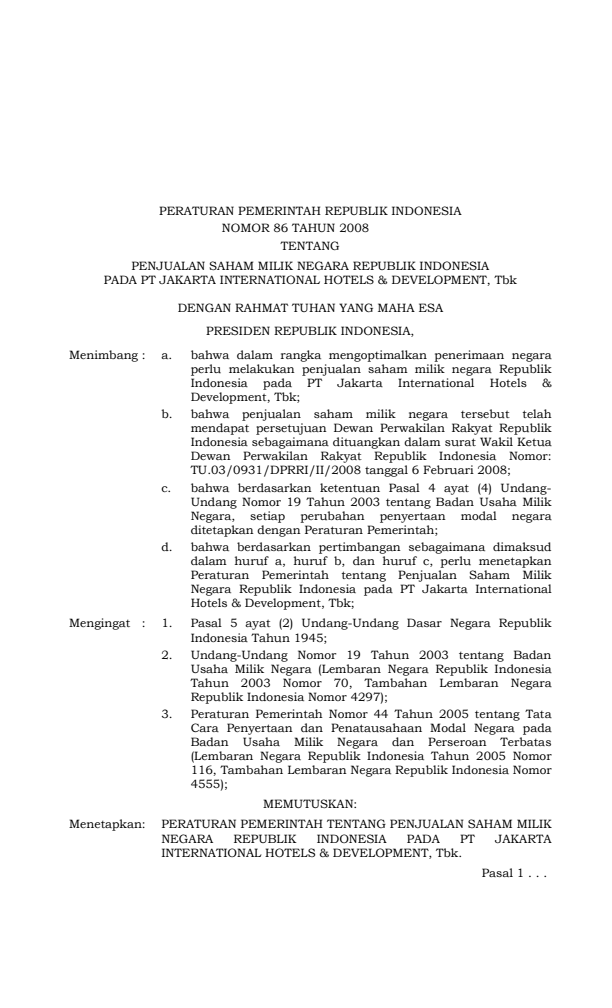 Peraturan Pemerintah Nomor 86 Tahun 2008