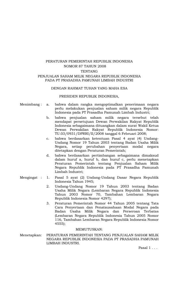 Peraturan Pemerintah Nomor 87 Tahun 2008