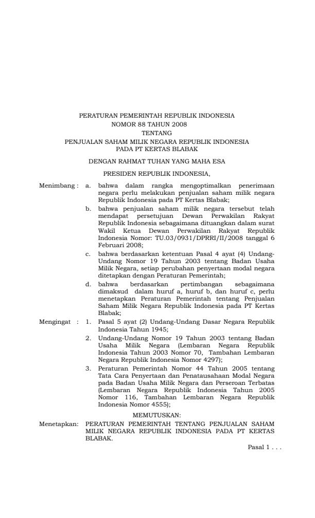 Peraturan Pemerintah Nomor 88 Tahun 2008