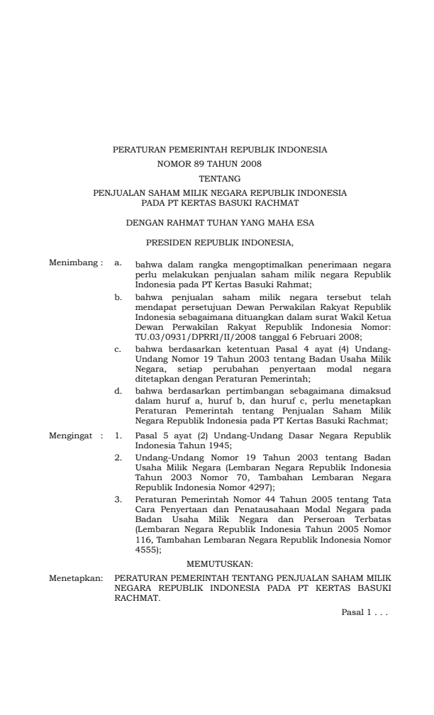 Peraturan Pemerintah Nomor 89 Tahun 2008